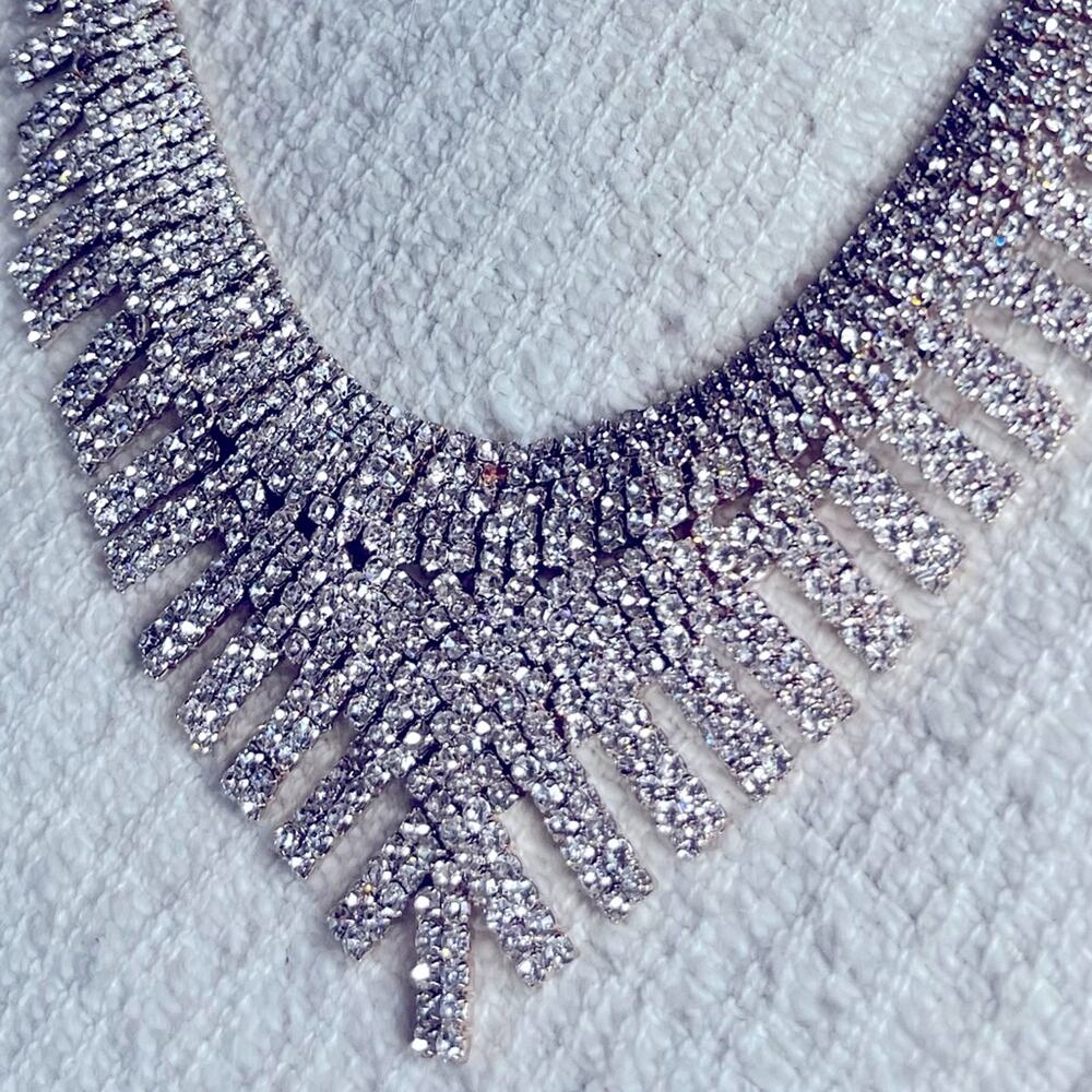 Beautiful Crystal Waterfall Necklace 24” in Rosetone.